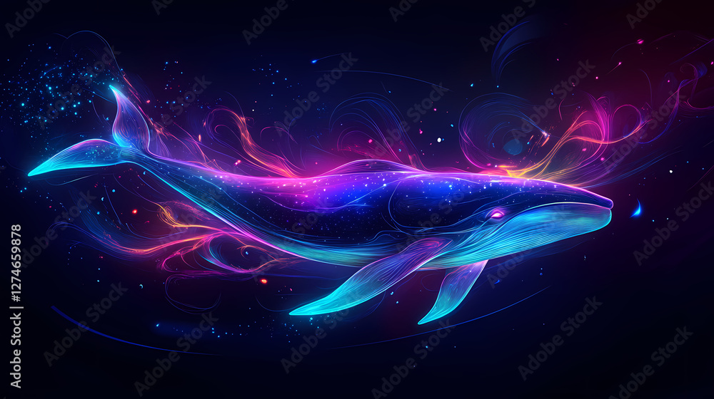 Fototapeta premium glowing cosmic neon whale