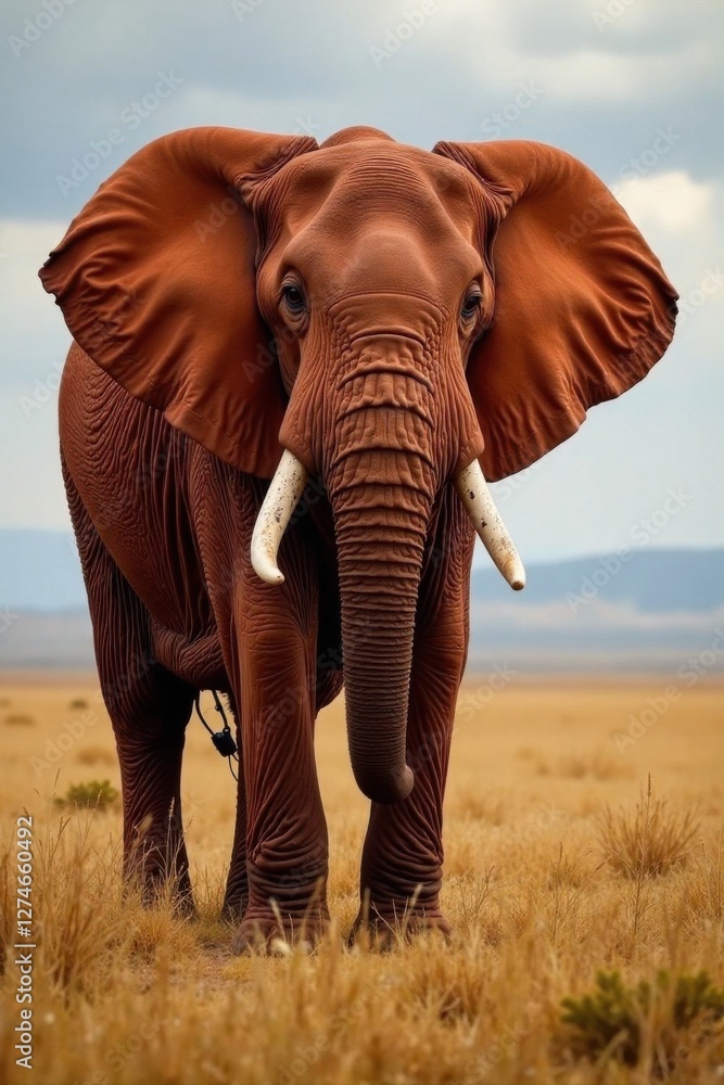 Obraz premium An enormous red elephant standing alone in savannah, savannah, giant, animal