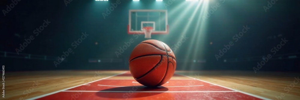 Fototapeta premium Basketball in white spotlight, basketball, highlight, light