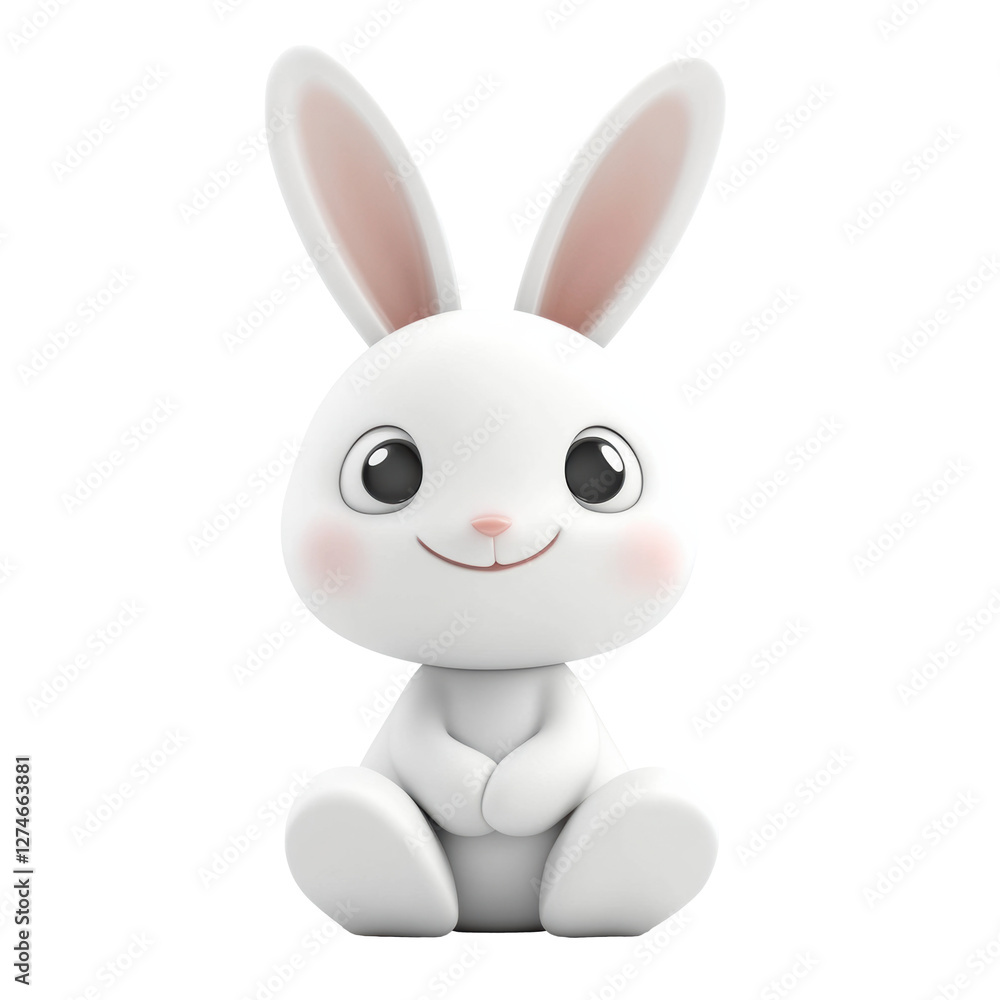 Cute white bunny with large ears sitting happily cut out - stock png. Cute white bunny with large ears sitting happily cut out - stock png.