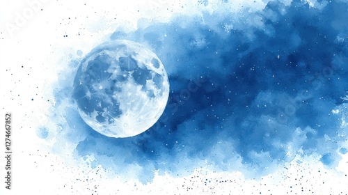 Fototapeta Naklejka Na Ścianę i Meble -  Full moon night sky watercolor art, space background