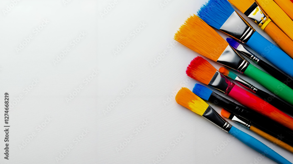 Fototapeta premium A bunch of paint brushes sitting on top of a white surface