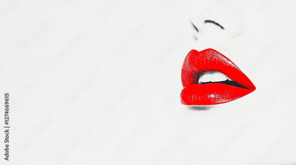 Obraz premium Red lips isolated on white background. Simple female lips with red lipstick. Abstract women red lips.