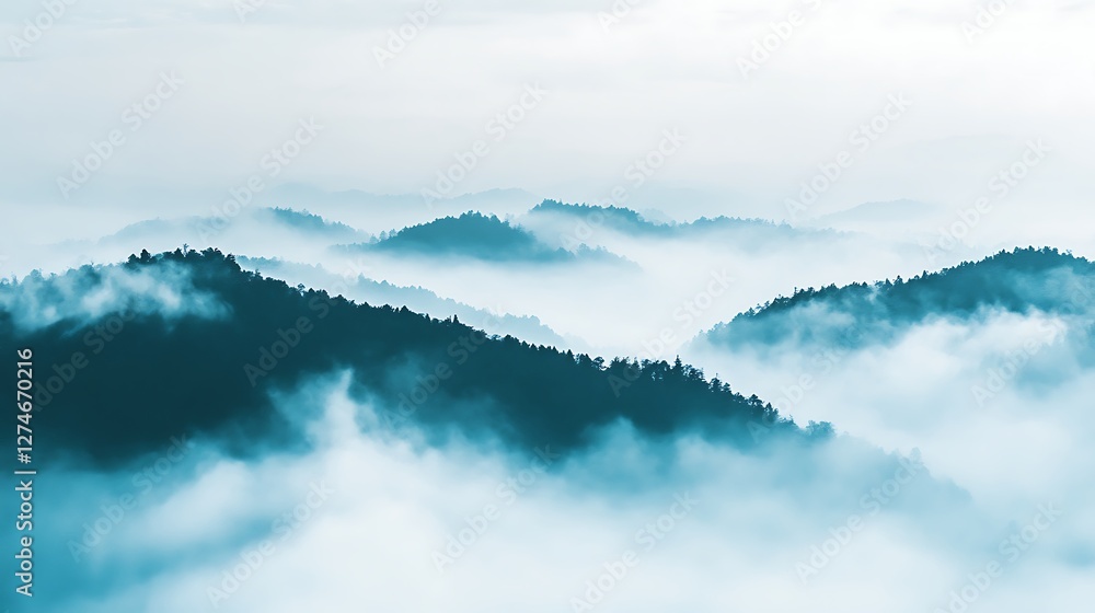 Misty Mountains Enveloped in Serene Cloudscape