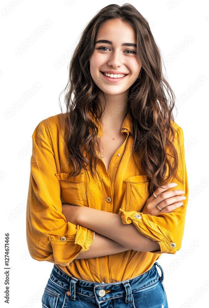 Young smiling happy cheerful fun satisfied cool woman wearing casual clothes looking camera isolated on transparent. Lifestyle concept Young smiling happy cheerful fun satisfied cool woman wearing casual clothes looking camera isolated on transparent. Lifestyle concept