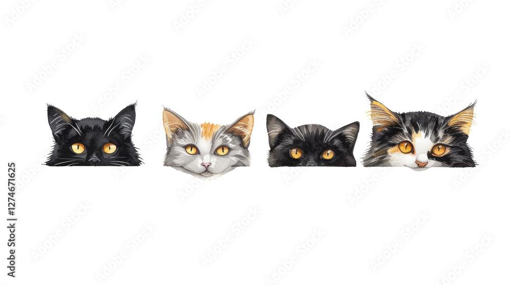 Fototapeta premium cats peek out from behind white banner designed to advertise veterinary clinic or private doctor for pets. Cute kittens for advertising animal shelters or pets hotels on transparent