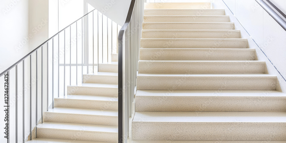 Obraz premium Modern empty Stairwell fire escape in a modern building. Stairs inside a multi-storey new building for fire evacuation, safety.