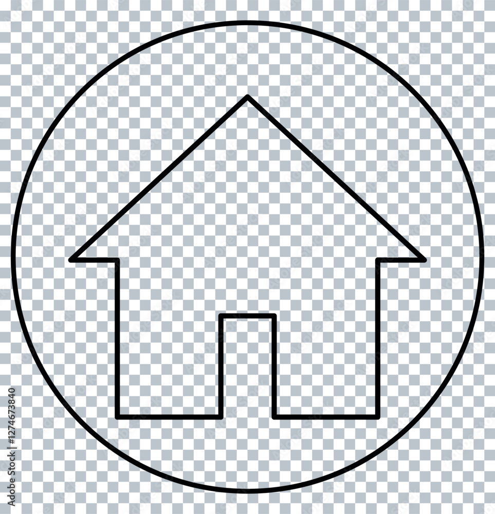 Simple Line Drawing of a House Icon in Circle. Simple Line Drawing of a House Icon in Circle.
