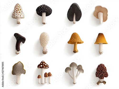 Icônes de champignons en flat design sur fond blanc photo