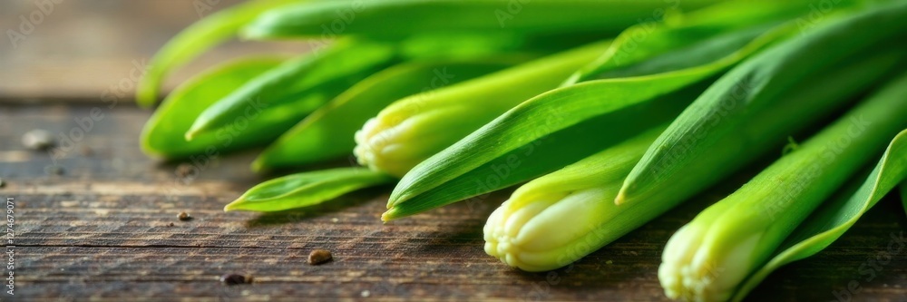 Close-up of exotic lemongrass leaves on a wooden surface, foliage, herbs, wood Close-up of exotic lemongrass leaves on a wooden surface, foliage, herbs, wood