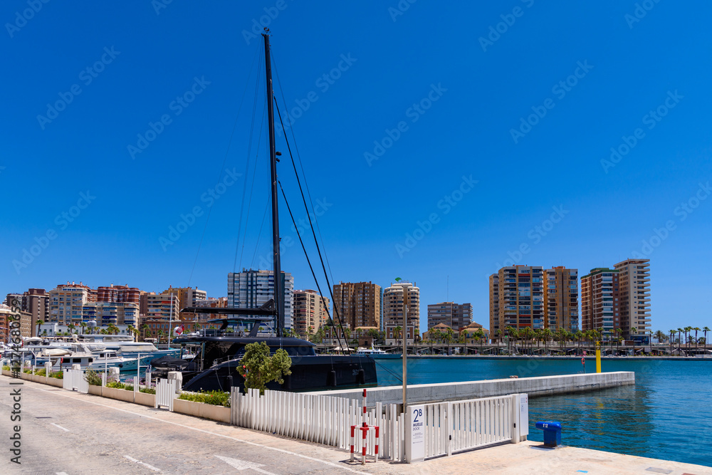 Malaga, Spain - August 06, 2024: Dock Promenade in Malaga, Spain