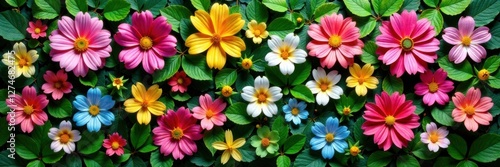 Wallpaper Mural Colorful artificial flowers wall in a lush garden setting, floral design , garden decor, vintage style Torontodigital.ca