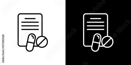 Prescription and capsule icon set. vector illustrations in black and white strokes