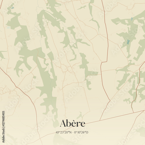 Vintage map of Abère, France.