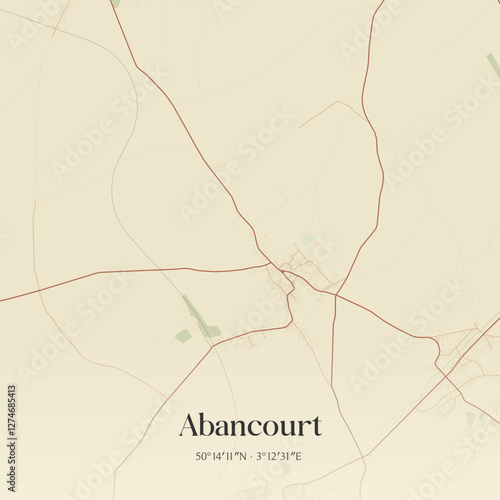 Vintage map of Abancourt, France.
