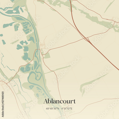 Vintage map of Ablancourt, France.