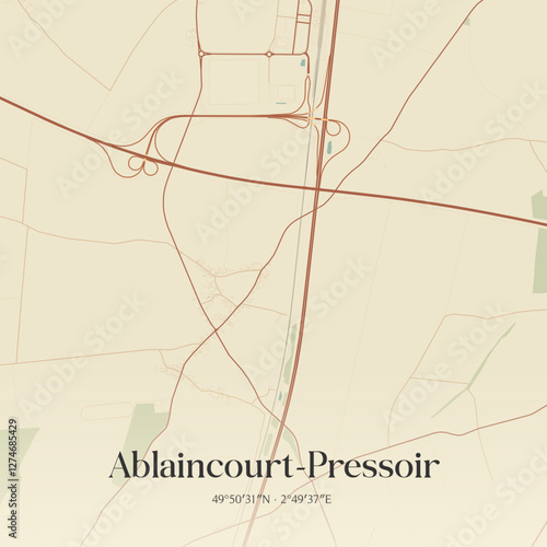 Vintage map of Ablaincourt-Pressoir, France.