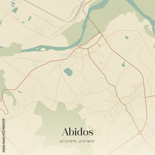 Vintage map of Abidos, France.