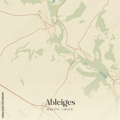 Vintage map of Ableiges, France.