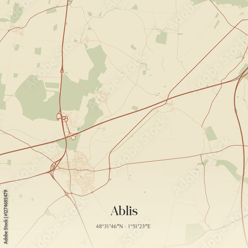 Vintage map of Ablis, France.