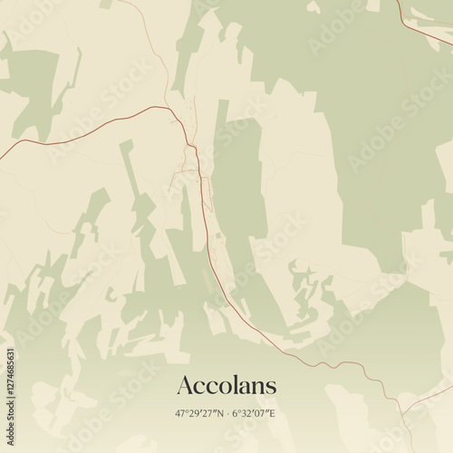 Vintage map of Accolans, France.