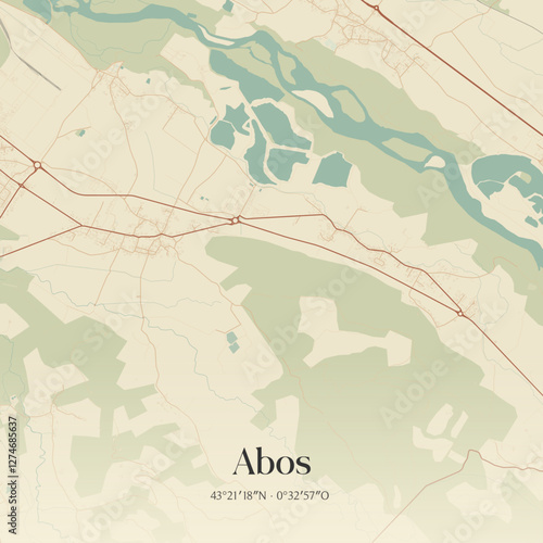 Vintage map of Abos, France.