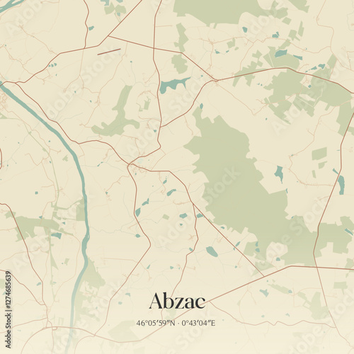 Vintage map of Abzac, France.