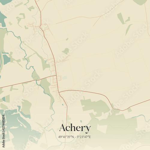 Vintage map of Achery, France.