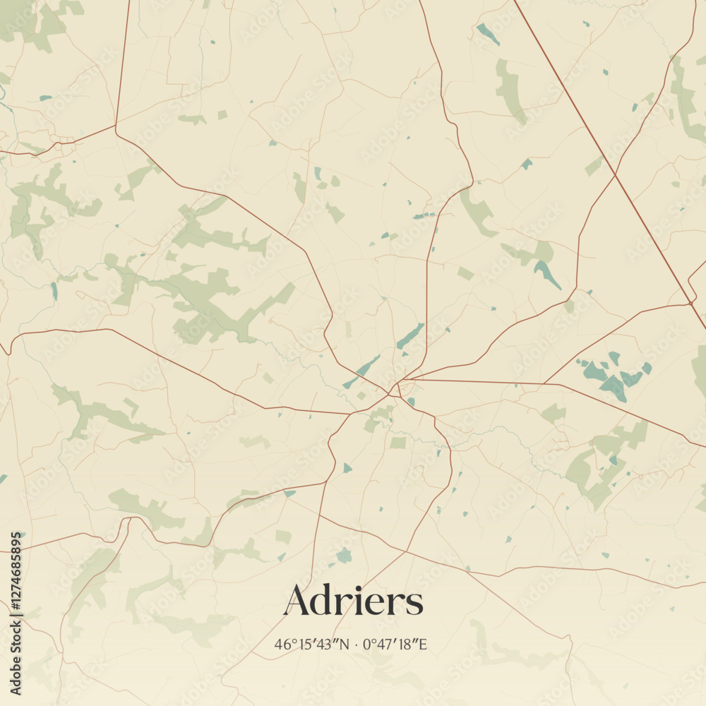 Fototapeta premium Vintage map of Adriers, France.