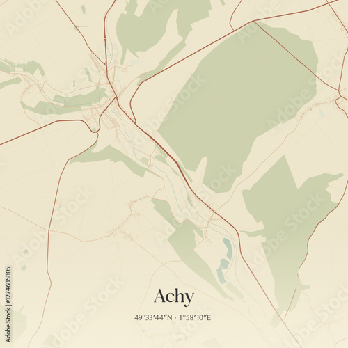 Vintage map of Achy, France.