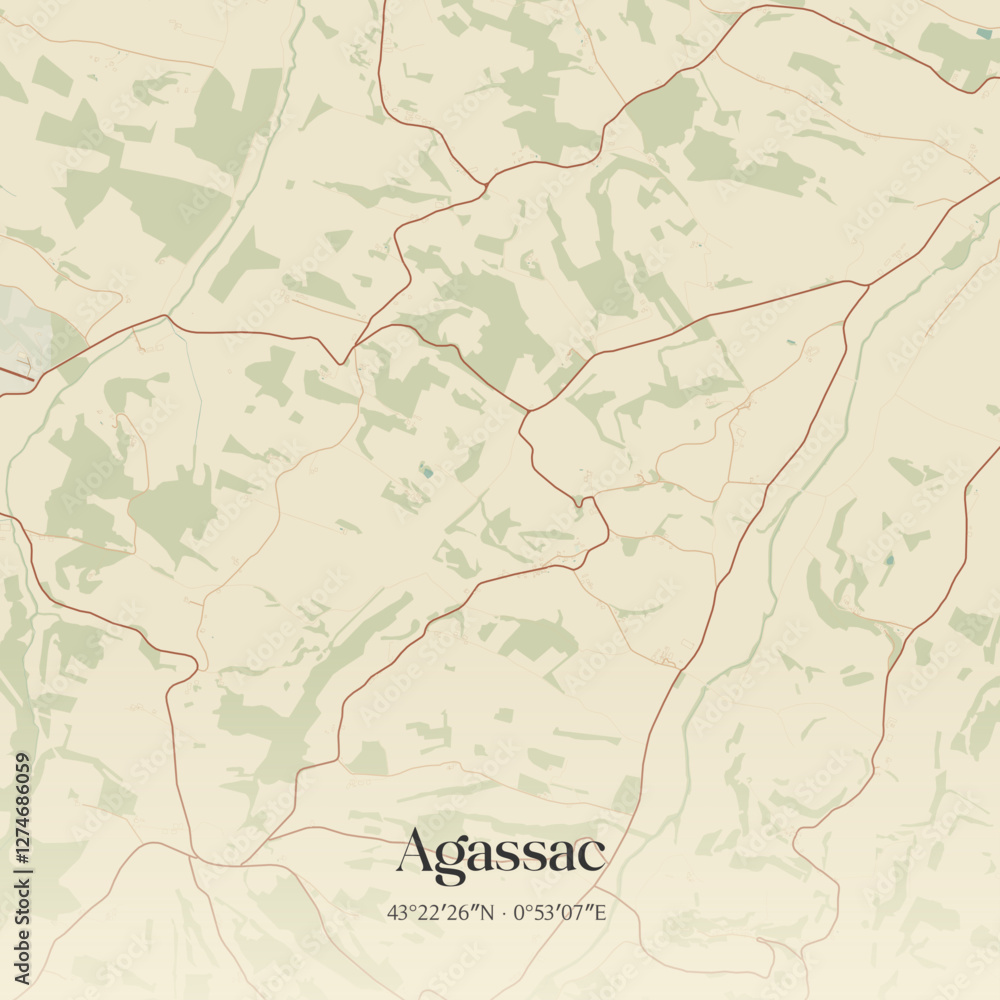 Fototapeta premium Vintage map of Agassac, France.