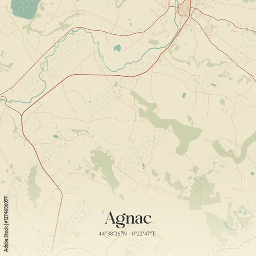 Vintage map of Agnac, France.