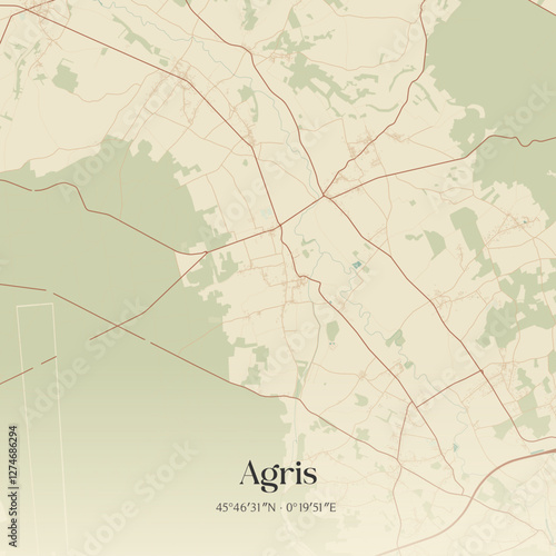 Vintage map of Agris, France.