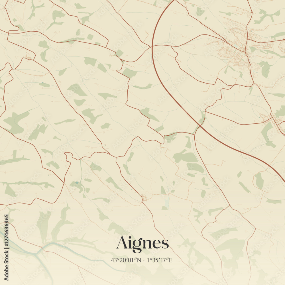 Fototapeta premium Vintage map of Aignes, France.