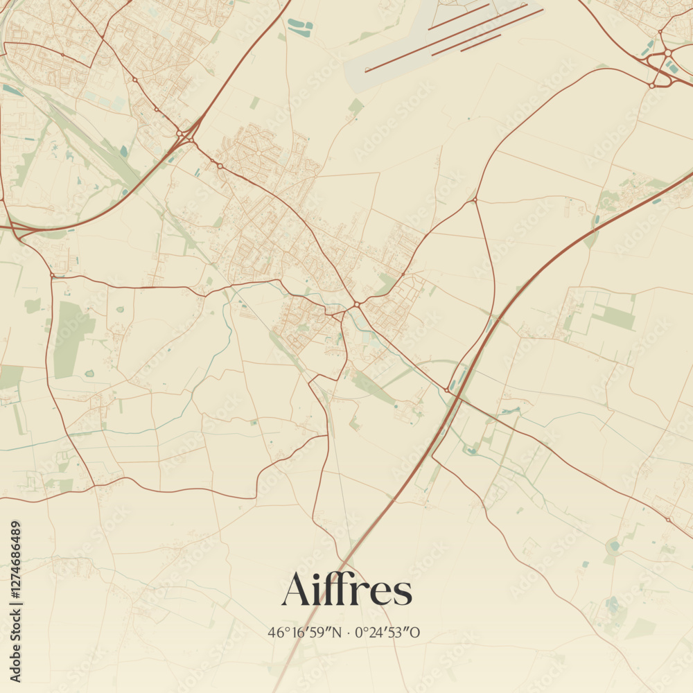 Obraz premium Vintage map of Aiffres, France.