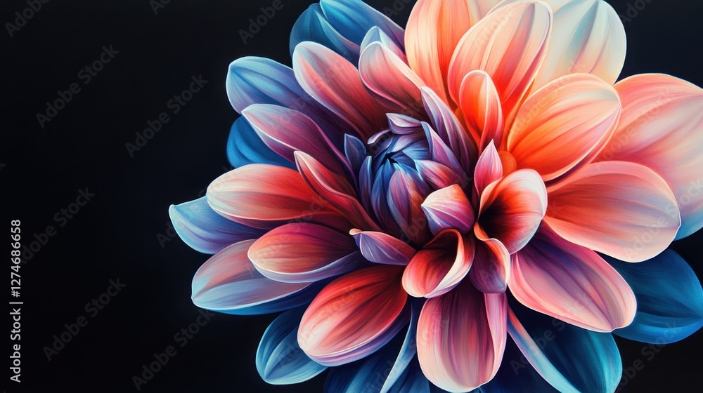 Fototapeta premium Close-up of a vibrant multicolored dahlia on a dark background