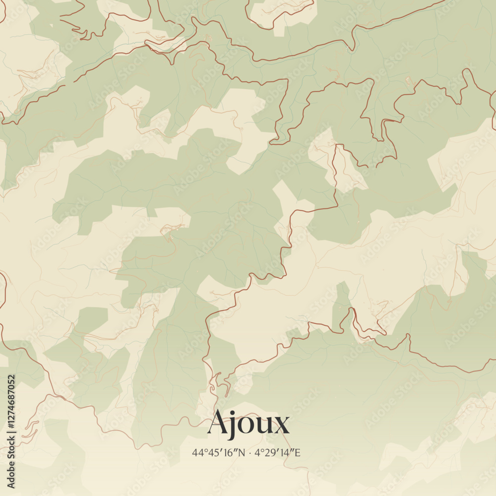 Obraz premium Vintage map of Ajoux, France.