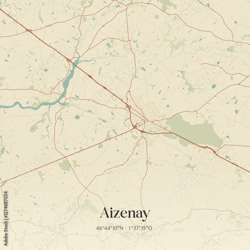 Vintage map of Aizenay, France.