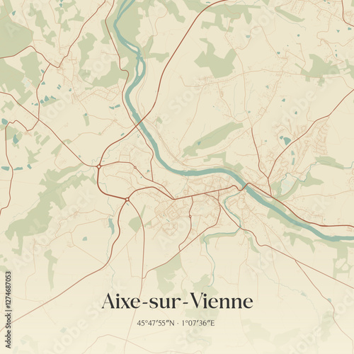 Vintage map of Aixe-sur-Vienne, France.