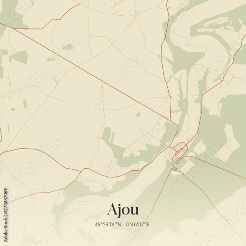 Vintage map of Ajou, France.