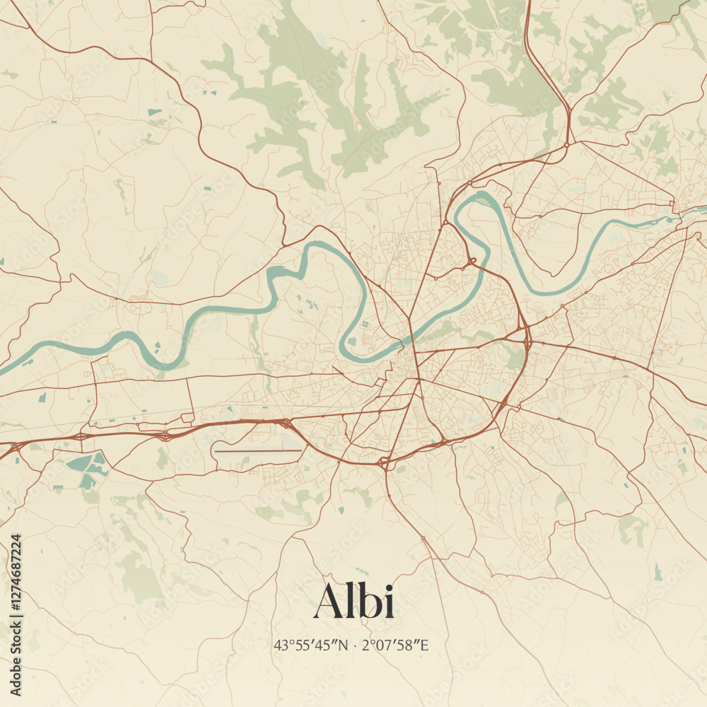 Fototapeta premium Vintage map of Albi, France.