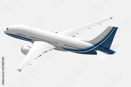3D airplane clipart, public transportation on white background