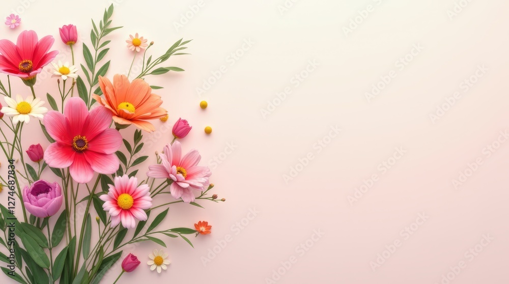 Fototapeta premium Flowers celebrating International Women's Day, with soft pastel colors and a minimalist background