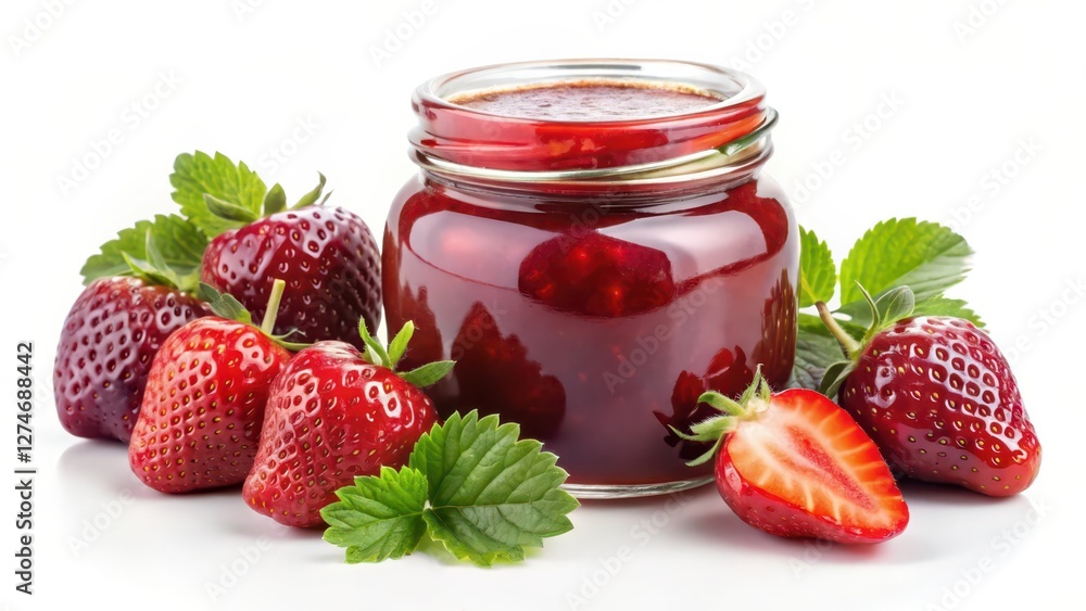 Strawberry Jam in Glass Jar with Fresh Strawberries Strawberry Jam in Glass Jar with Fresh Strawberries