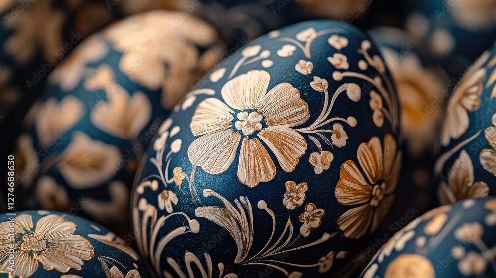 Close-up of Easter eggs with floral patterns Close-up of Easter eggs with floral patterns