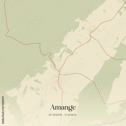 Vintage map of Amange, France.