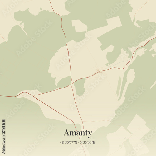 Vintage map of Amanty, France.