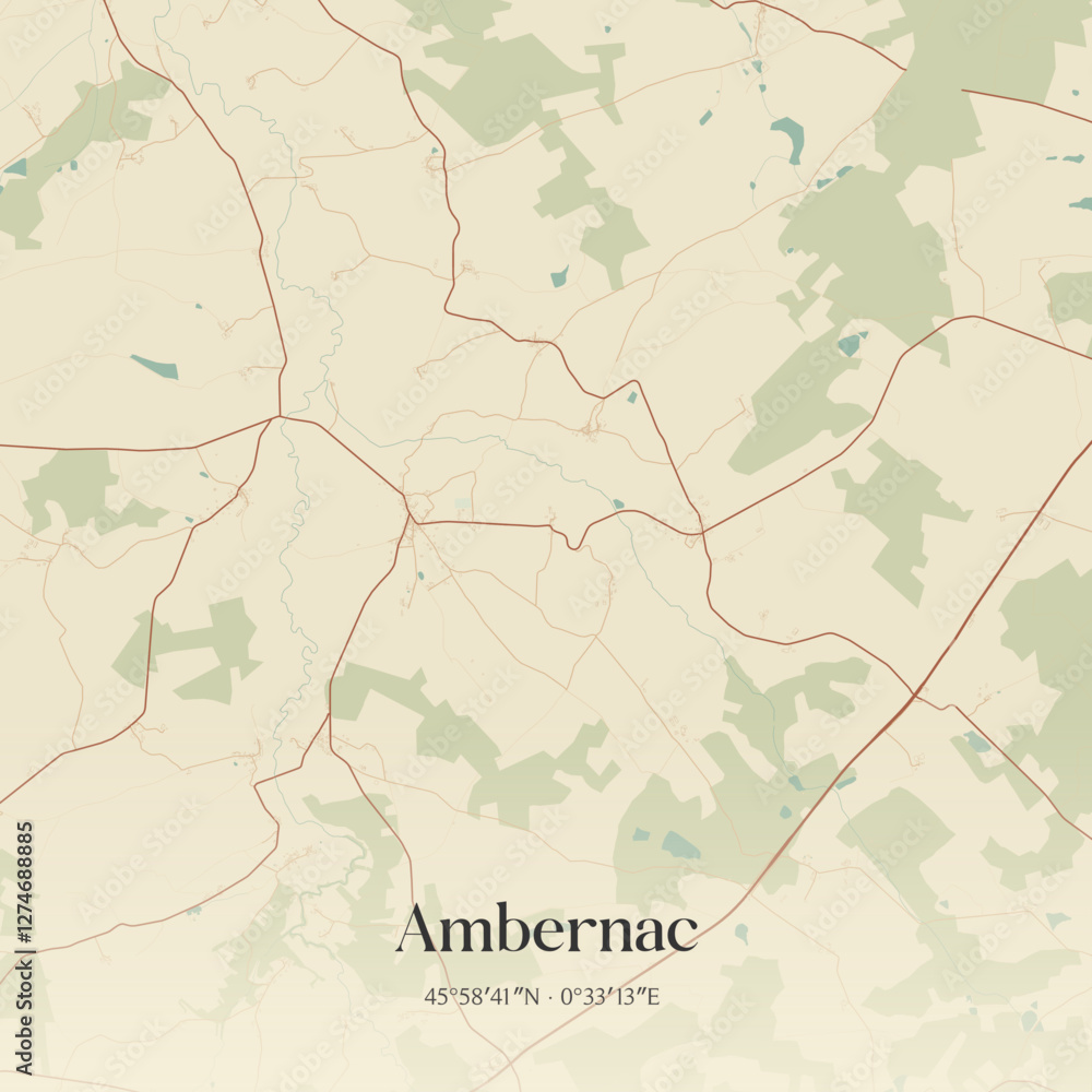 Fototapeta premium Vintage map of Ambernac, France.