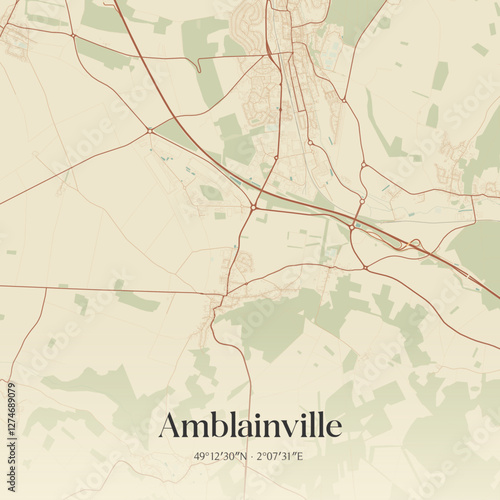 Vintage map of Amblainville, France.