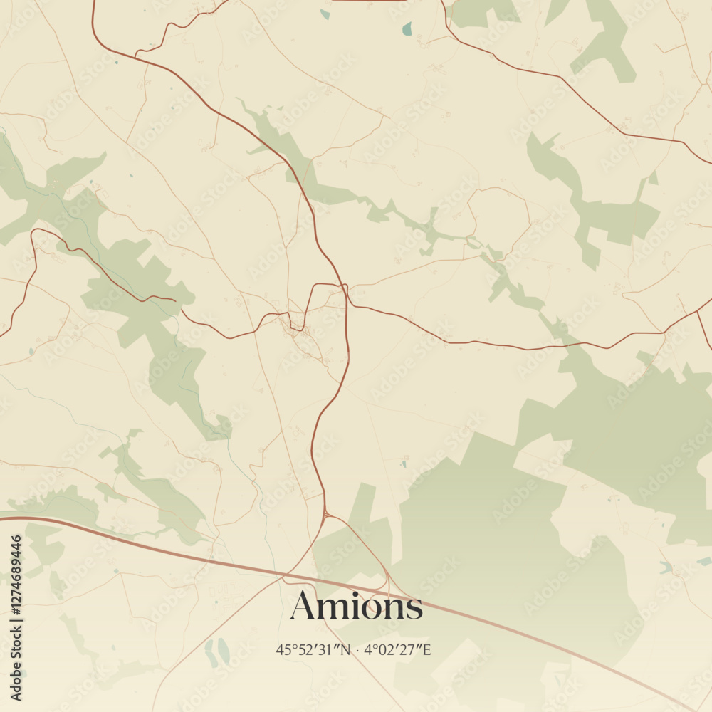 Obraz premium Vintage map of Amions, France.